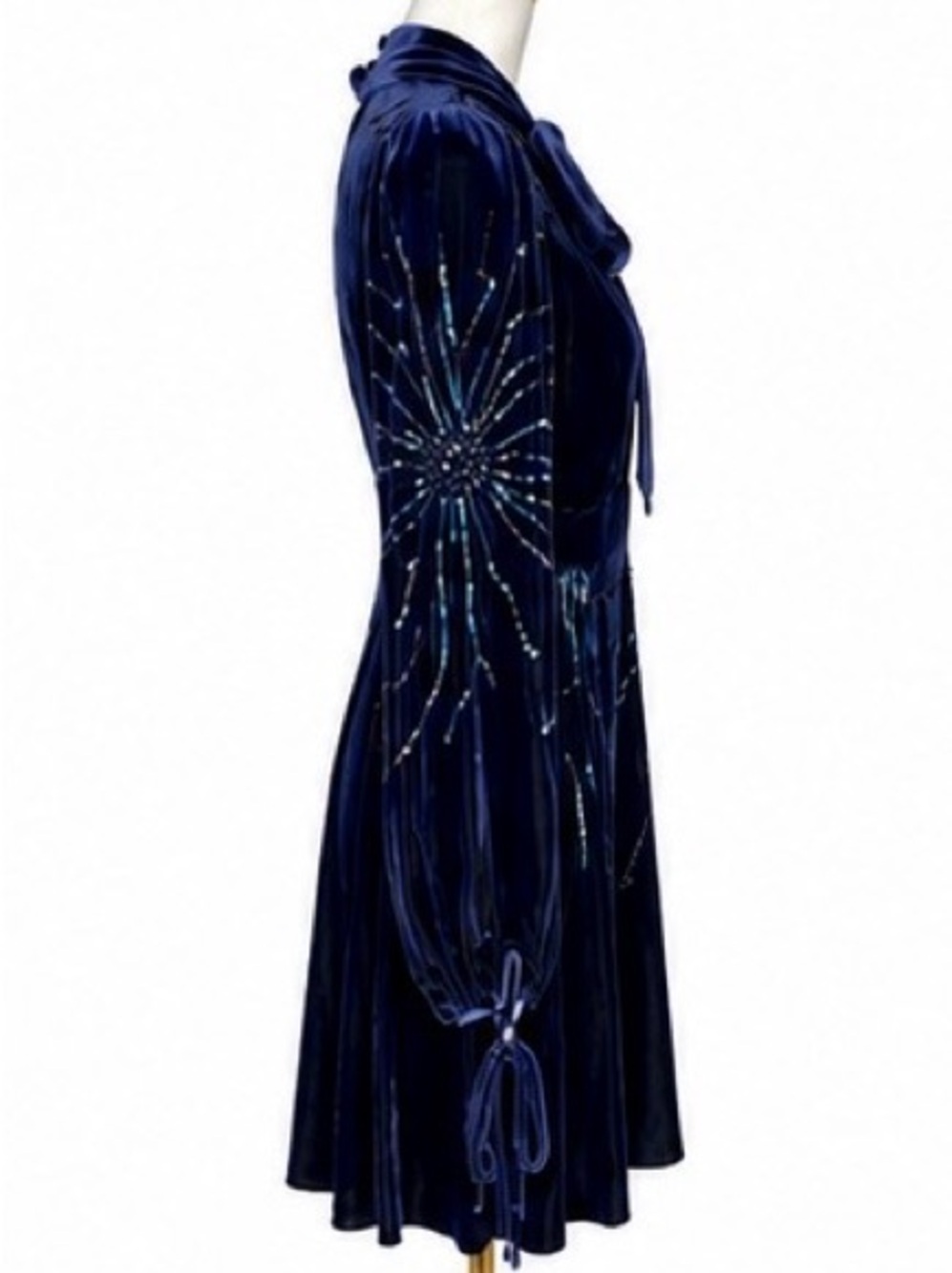 Marc Jacobs Midnight Blue Velvet Bow-Tie Long Sleeve Dress - Picture 5 of 6